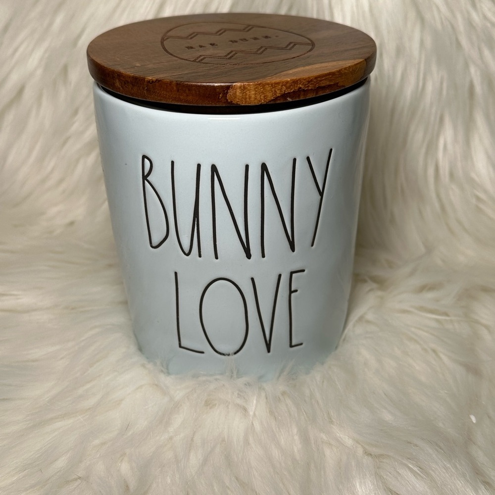 Rae Dunn Bunny Love Ceramic Canister with Wooden Lid
